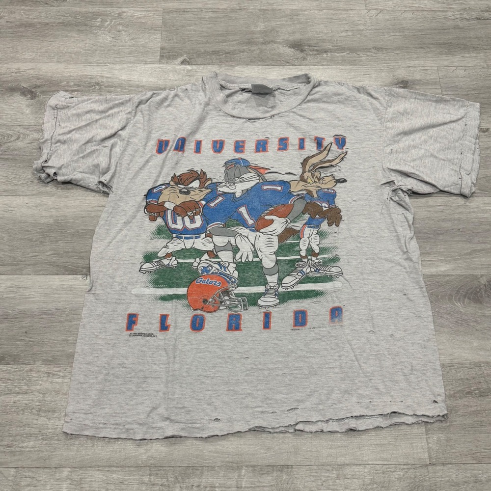 Vintage 1993 Looney Tunes UF Florida Gators T-Shirt XL Tultex Distressed 90s Taz